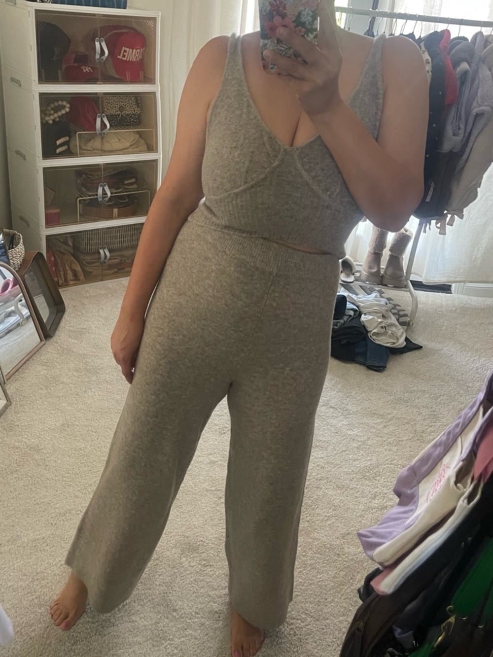 Zara Gray Wide-Leg Knit Jumpsuit